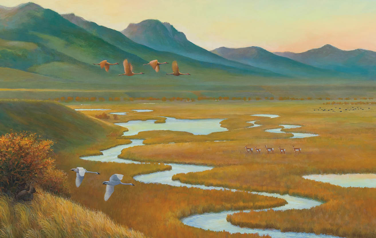 painting of wildlife in valley